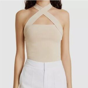 $265 Alice + Olivia Women's Brown Sleeveless Halter Neck Blouse Top Size M